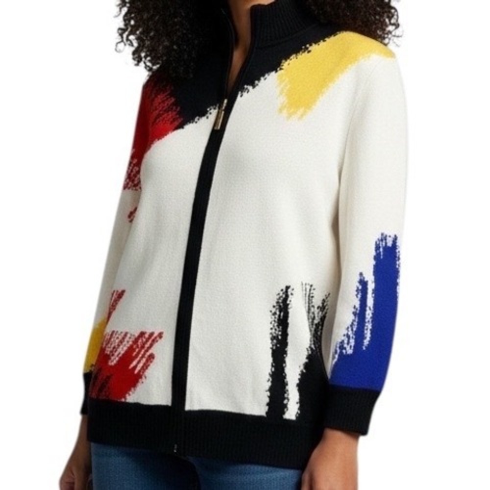 St John Collection Resort '09 Group 1 Abstract Brushstroke Cardigan Sweater S